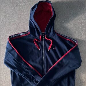 Tommy Hilfiger Dark Blue Hoodie with Red Details Size:L